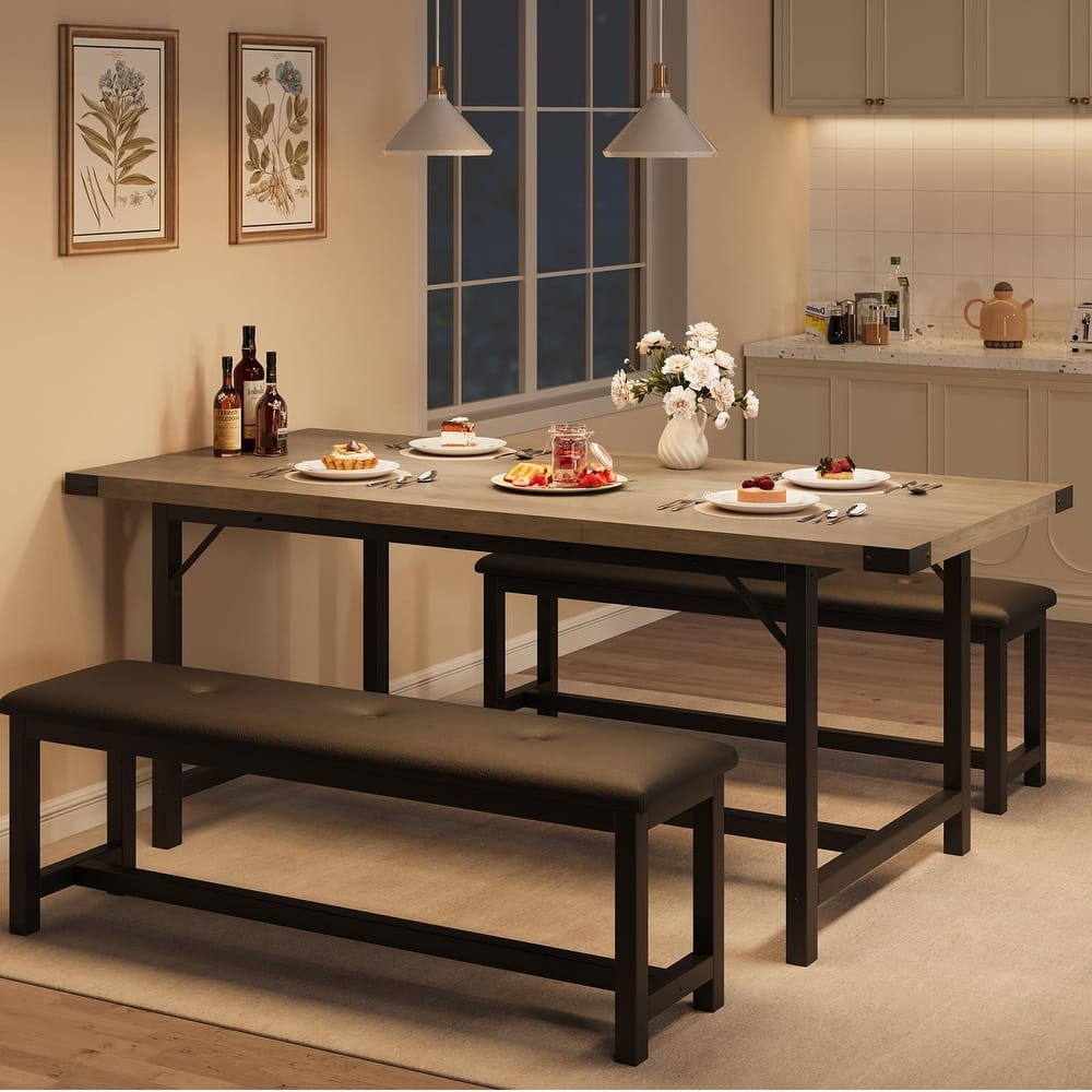 63" Large Extendable Dining Room Table Set for 4-6