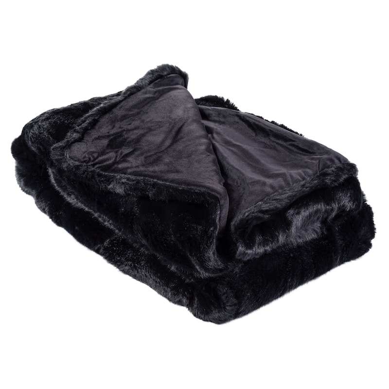 SAFAVIEH Valbjorg Faux Black Mink Fur Onyx Throw (4' 2 x 5')