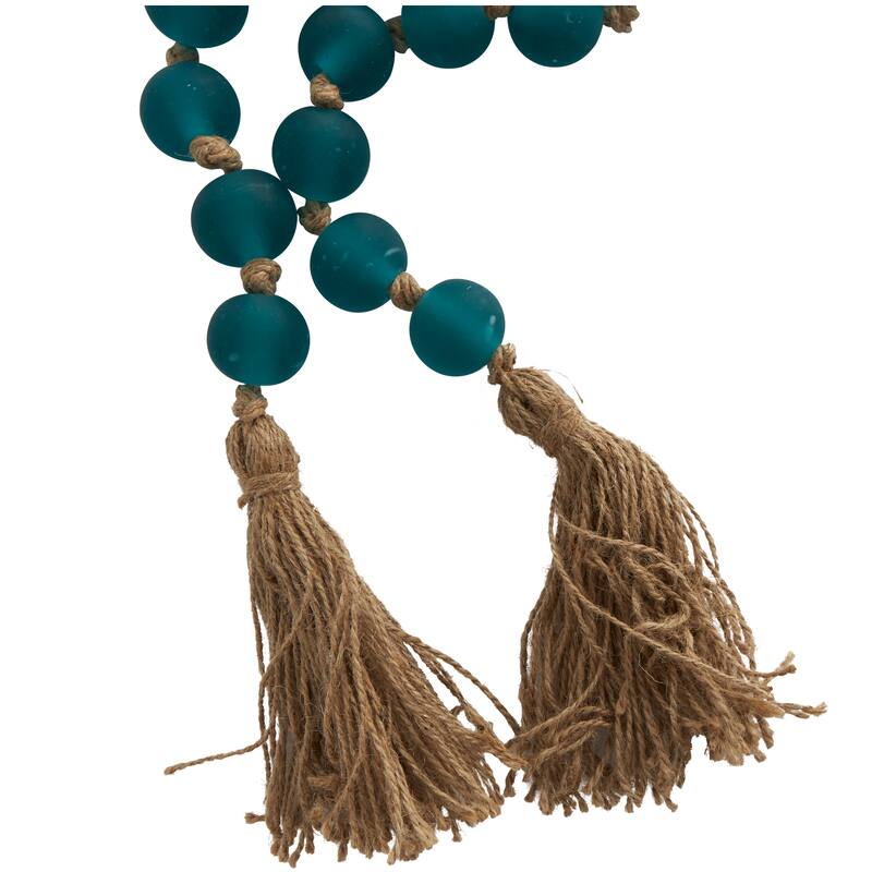 Glass Handmade Round Frosted Beaded Garland with Tassel with Knotted Brown Jute