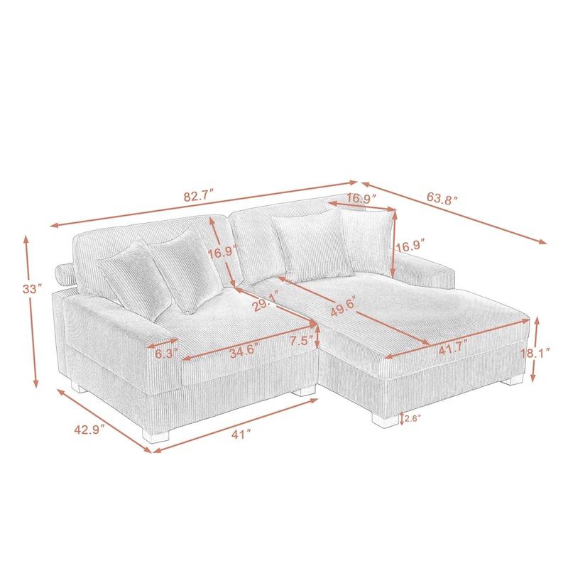 Oversized L-shaped Modular Sectional Sofa with Chaise Lounge