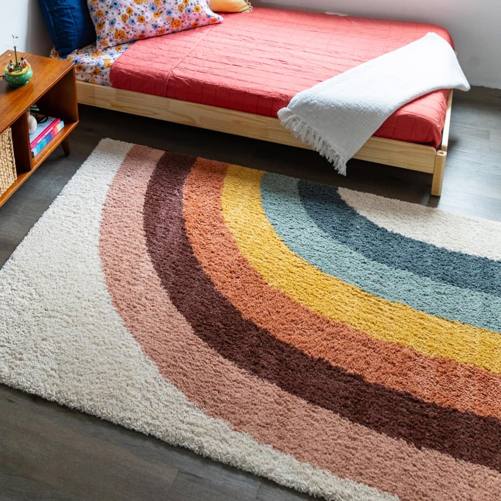 Mod-Tod Amelia Rainbow Print Shag Kids Area Rug