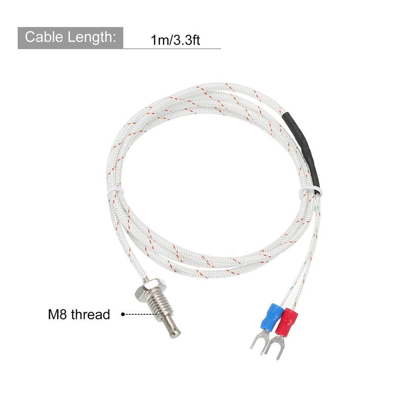 K Type Temperature Sensor 5pcs M8 Thermocouple 3.3ft 0 to 800°C(32 to 1472°F) - White - White