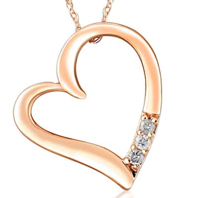 Diamond Heart Pendant Necklace 18" 3-Stone Rose Gold