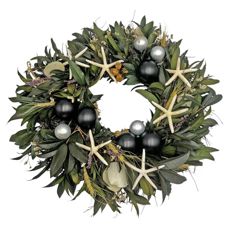 20" Coastal Holiday Preserved Floral & Starfish Mixed Wreath
