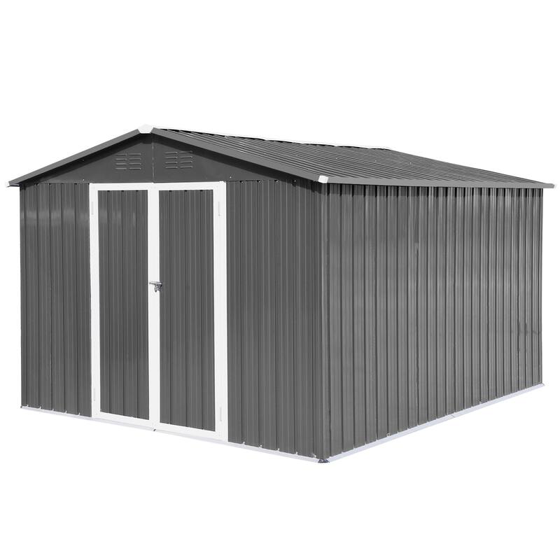 GDFStudio - Harrison Spacious 10x12 FT Metal Outdoor Storage Shed with Double Doors and Reinforced Frame - 12ftx10ft