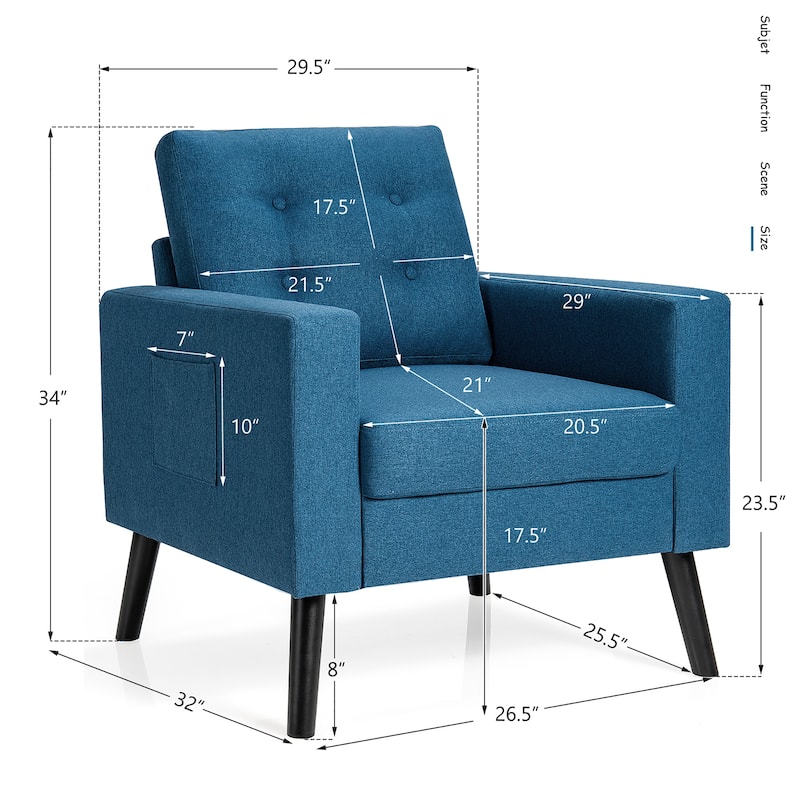 Costway Modern Tufted Accent Chair Fabric Armchair Single Sofa w/