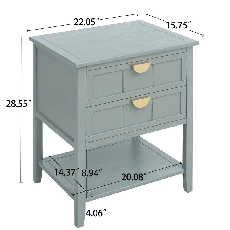 2 Drawer Side Table,American Style,End Table,Suitable For Bedroom, Living Room, Study