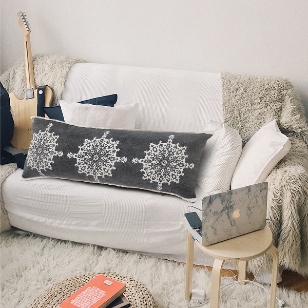 Casual Floral Mandala Medallion Lumbar Pillow with Tufted Border. Opens flyout.