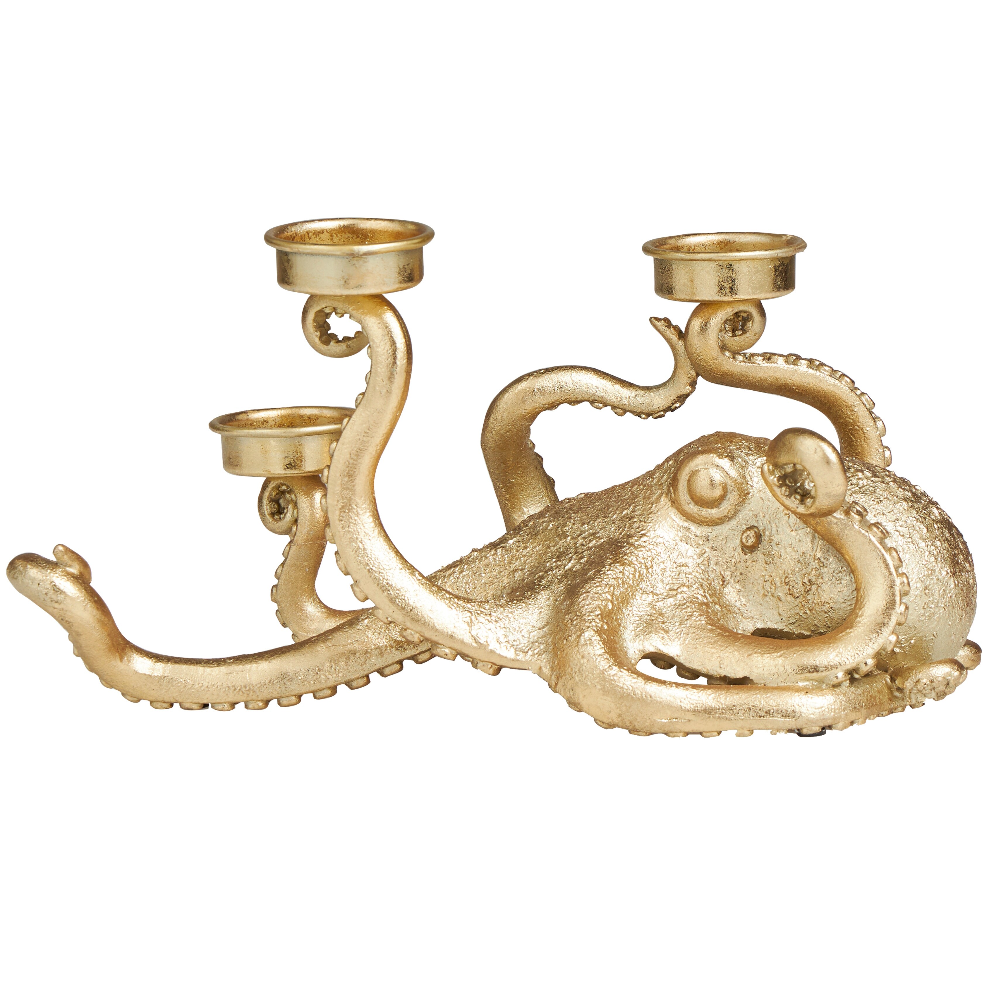 Gold Polystone Textured Octopus Candelabra with Tentacle Candle Slots