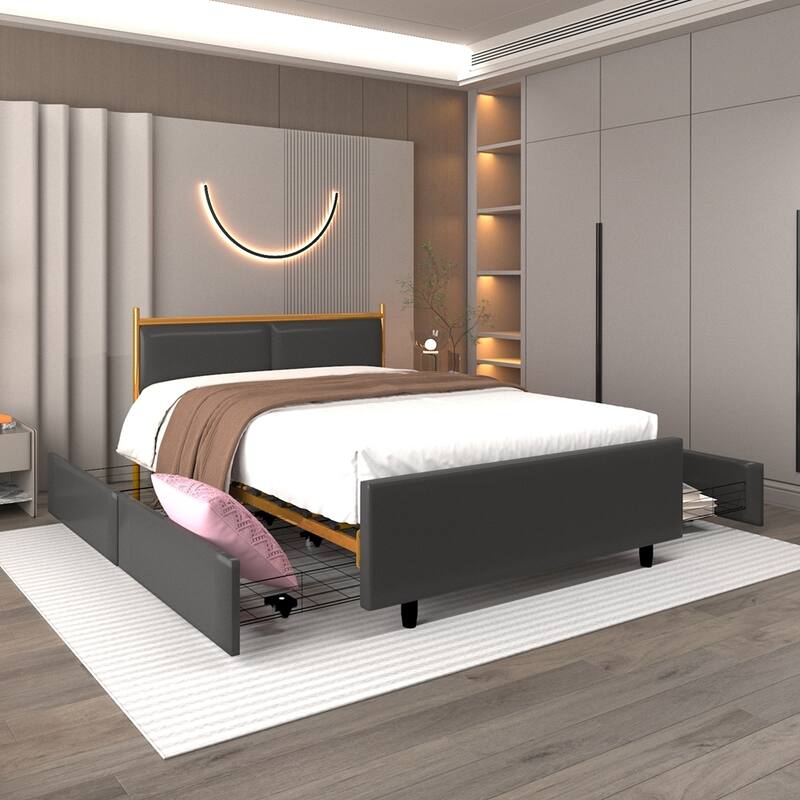 Classic Metal Platform bed with Four drawers