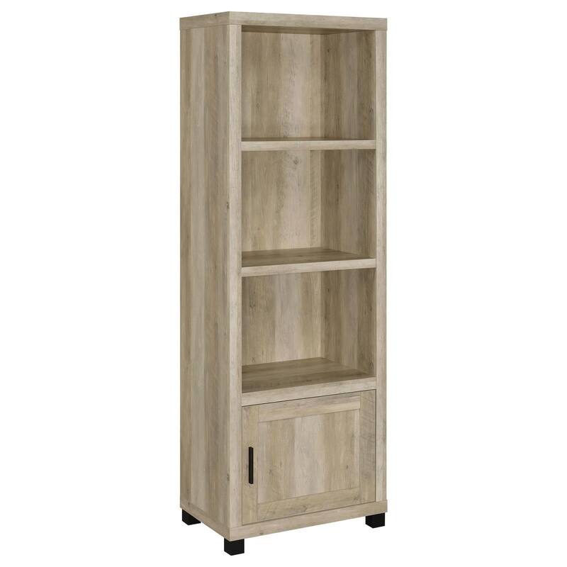 Sac 71 Inch Media Pier Tower with 3 Shelves and Cabinet, Antique Pine Wood