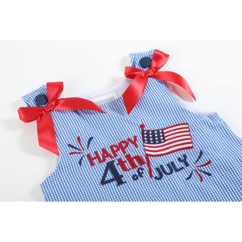 Lil Cactus Happy 4th of July Blue Gingham Ruffle Dress