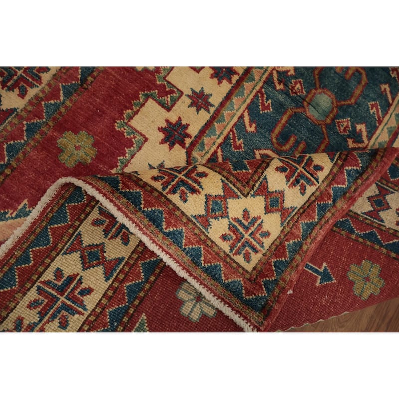 Hand Knotted Oriental 100% Wool Carpet Traditional Geometric Beige & Ivories Kazak Area Rug - 5' 4'' X 3' 7''