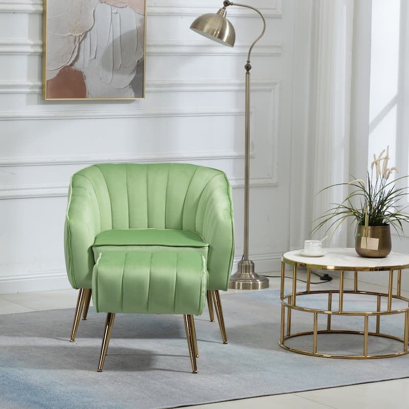 Velvet Accent Chair with Ottoman