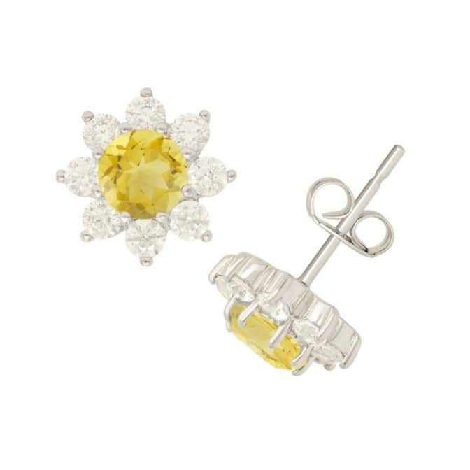 Victoria Townsend .925 Sterling Silver Citrine & Cubic Zirconia Flower Stud Earring