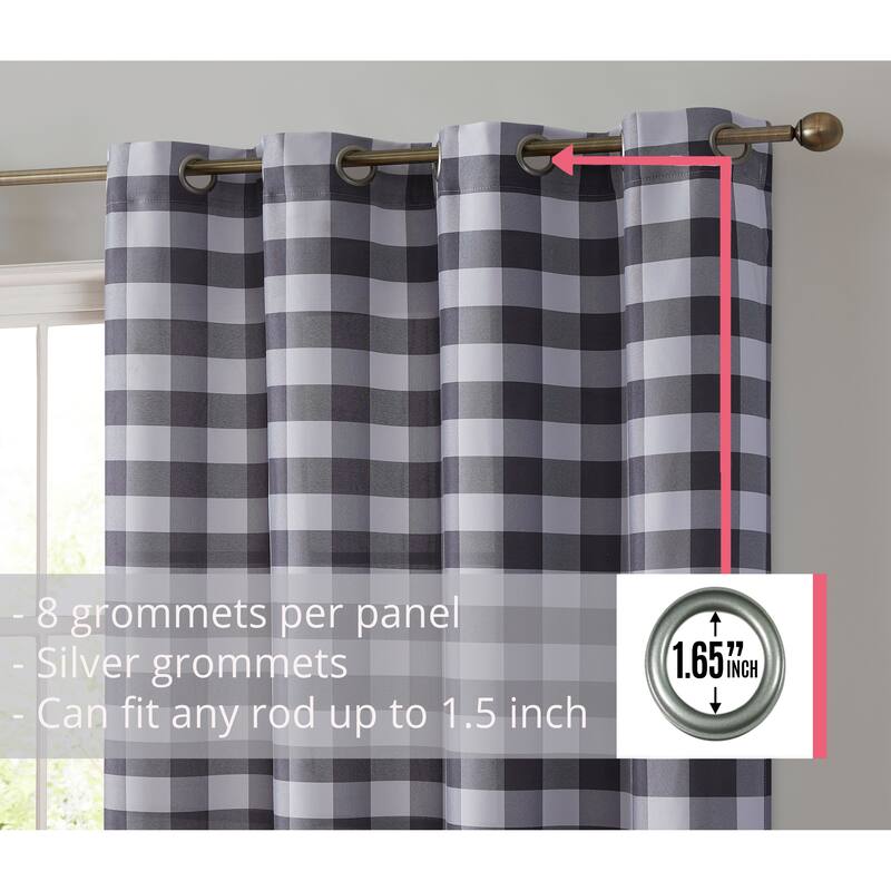 HLC.me Andersen Check Plaid 100% Blackout Thermal Insulated Energy Saving Heat Blocking Grommet Curtain Panels, 2 Panels