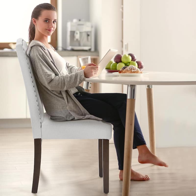 Upholstered Dining Chairs Set of 2, Modern Upholstered Fabric Dining Room Chair with Nailhead Trim and Wood Legs