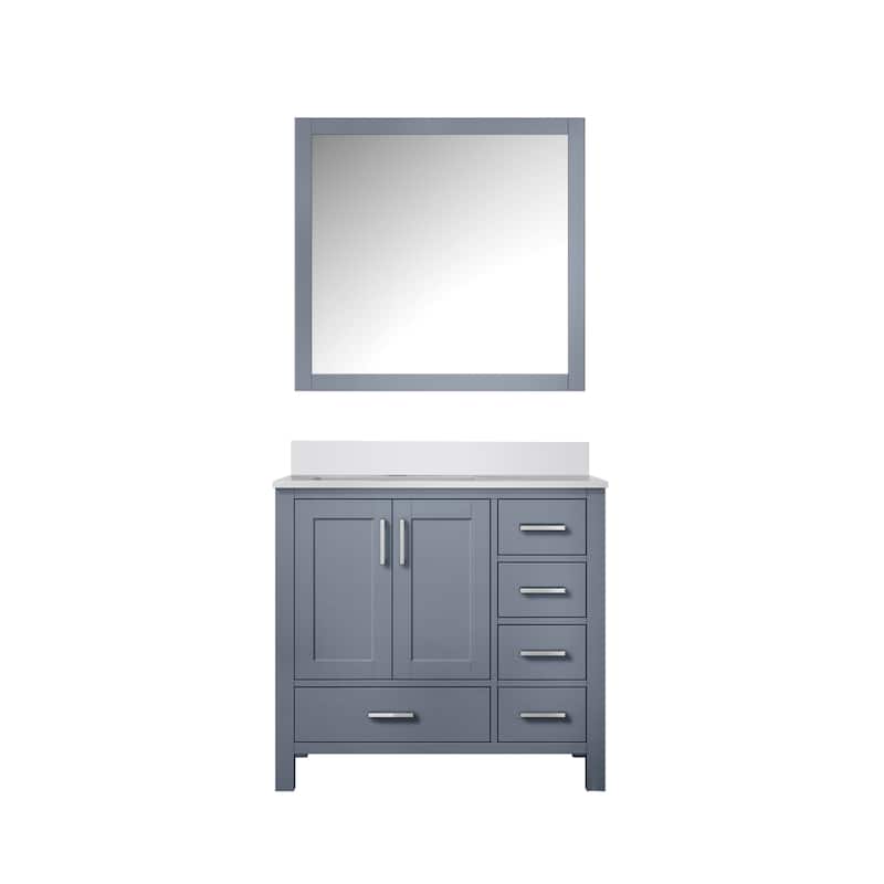 Jacques 36 in. W x 22 in. D Right Offset Dark Grey Bath Vanity, White Quartz Top, and 34 in. Mirror