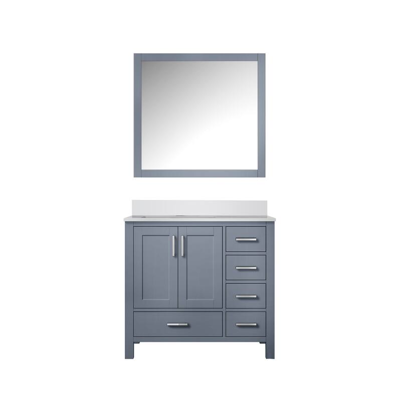 Jacques 36 in. W x 22 in. D Right Offset White Bath Vanity, Cultured Marble Top, and 34 in. Mirror