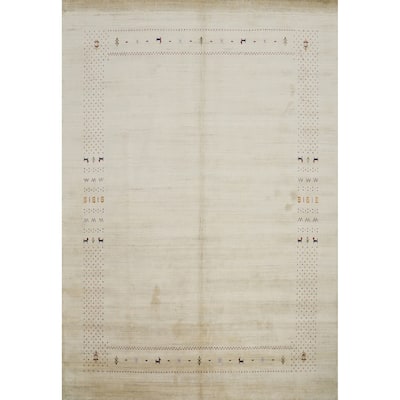 Hand Knotted Oriental 100% Wool Carpet Tribal Animal Pictorial Beige & Ivories Gabbeh Area Rug - 10' 0'' X 8' 2''