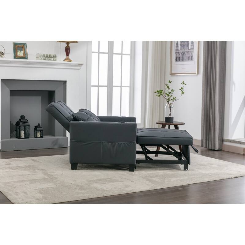3-in-1 Convertible Sofa Chair,Pull Out Sleeper Chair with USB Ports and Cup Holders（Leather）