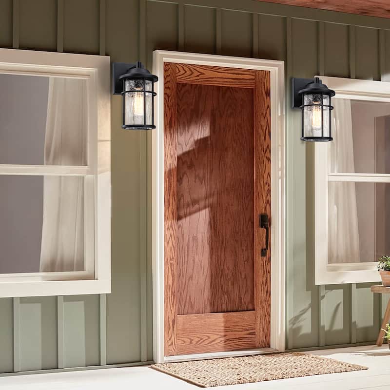 2-pack 1-Light Matte Black Finish Outdoor Wall Lantern Sconce with Crackle Glass(Dusk to Down Could be Chosen)