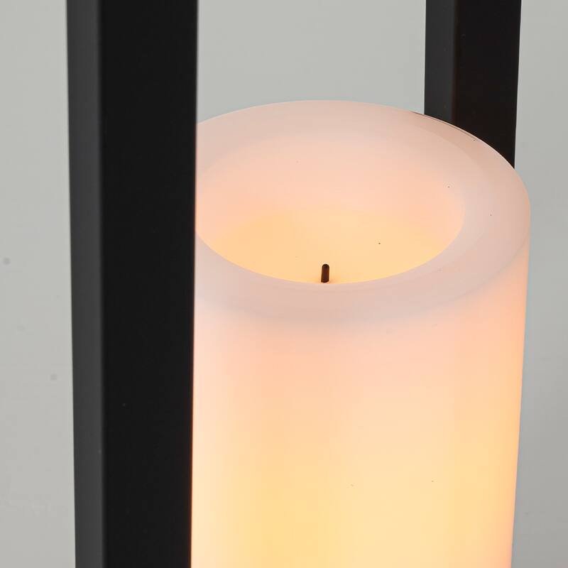 CraftHome Modern Matte Black Solar Lantern with Candle Shape Outdoor Light Decorative Portable Hanging LED Lights for Camping