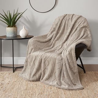 Lucky Brand Embossed Cable Rabbit Synthetic Fur 50 quot x 70 quot Throw Blanket