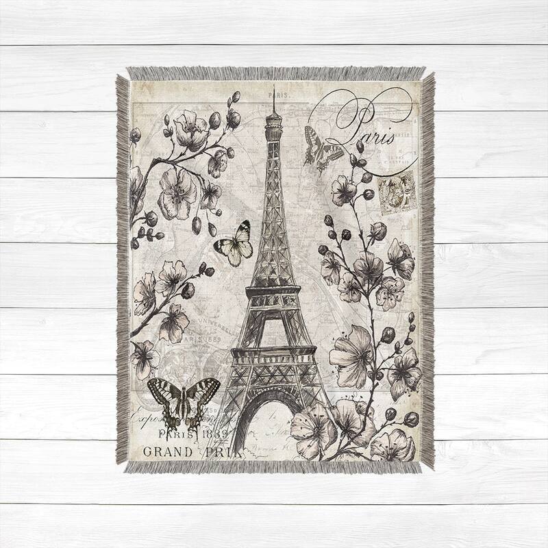 Laural Home Paris in Bloom Woven Throw with Fringe Edge - 50" x 60"
