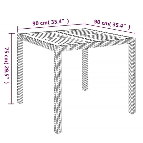 dimension image slide 8 of 13, vidaXL 3 Piece Patio Dining Set with Cushions Black Poly Rattan - 18.9" x 21.7" x 34.6"