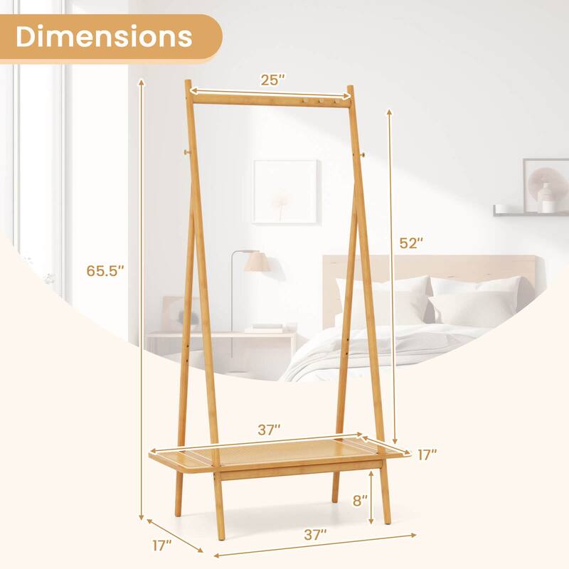 Costway Bamboo Clothes Rack Clothing Rack with Hanging Rod Rattan - See Details