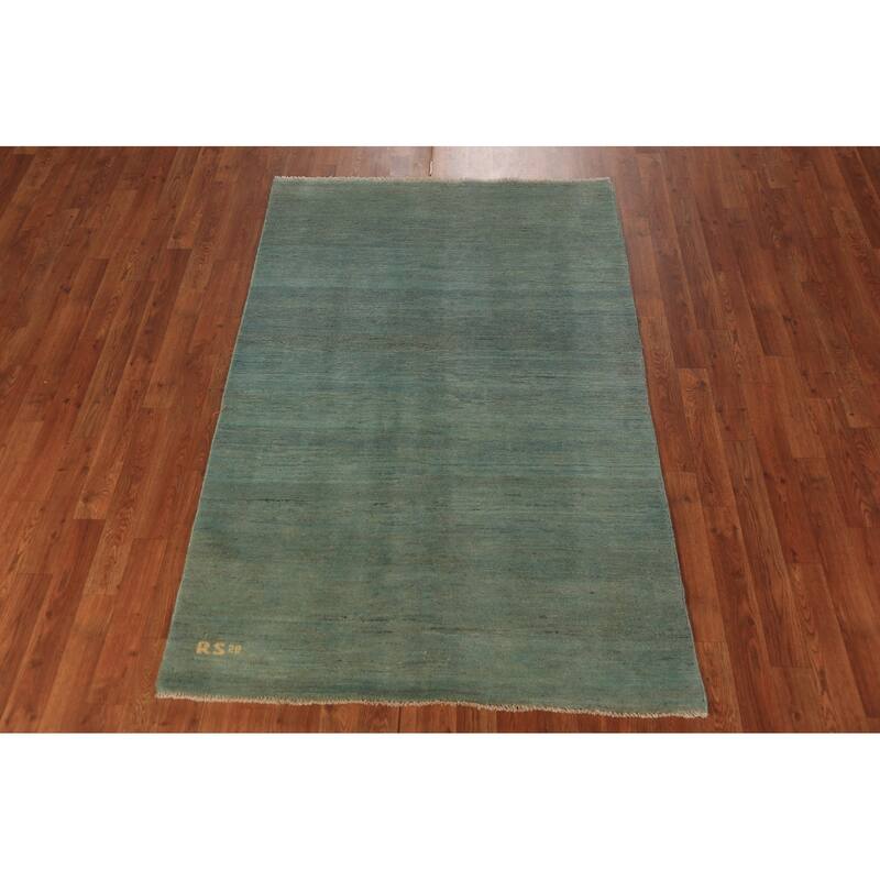Aqua Green & Blue Modern Gabbeh Oriental Rug Hand-Knotted Wool Carpet - 3'9" x 5'10"