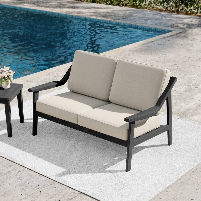 Outdoor Teak Wood Slat Back Patio Loveseat Sofa