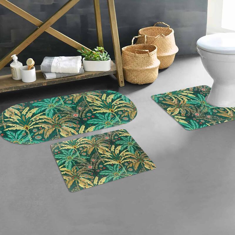 Decorative 3-Piece Bath Mat Set Includes Standard, Runner, and Contour - Jungle Bloom