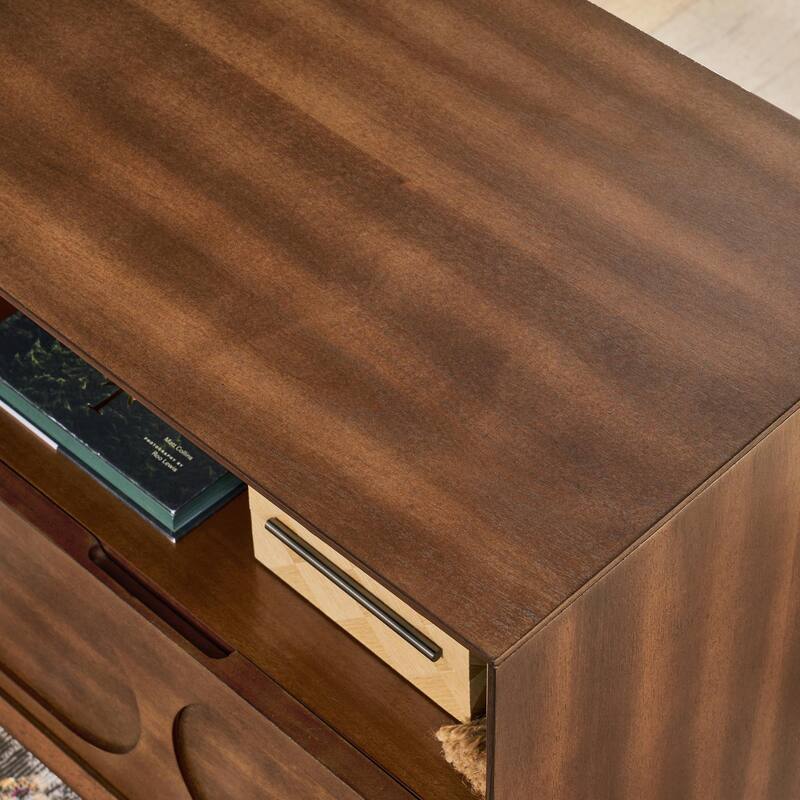 Mid Century Nightstand with Charging Station, USB Ports & Drawer, Walnut Finish