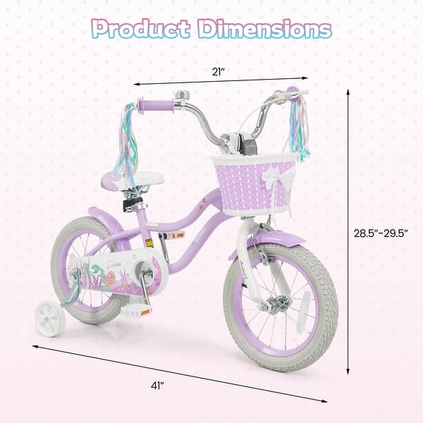 Gymax 14'' Kids Bike Toddler Bicycle w/ Training Wheels Hand & Coaster - Purple