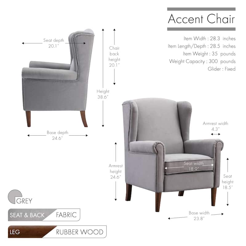 Porthos Home Jacy Accent Chair, Fabric Upholstery, Rubberwood Legs