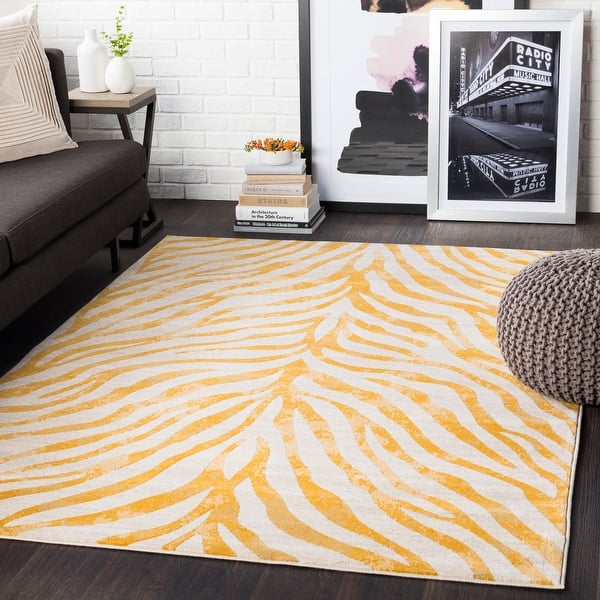 TAPISO Crystal Round Area Rug Short Pile Modern Abstract Beige Gold