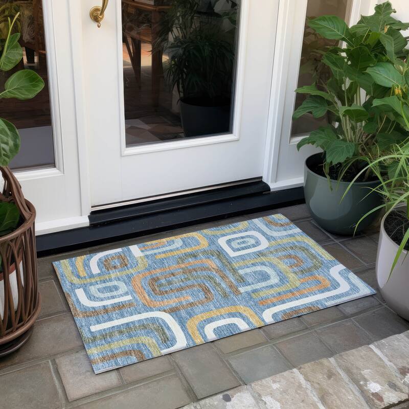 Machine Washable Indoor/ Outdoor Modern Penner Chantille Rug - Blue - 1'8" x 2'6"