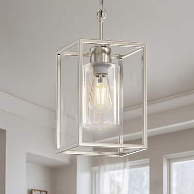 YANSUN Single Brushed Nickel Pendant Light with Adjustable Cable