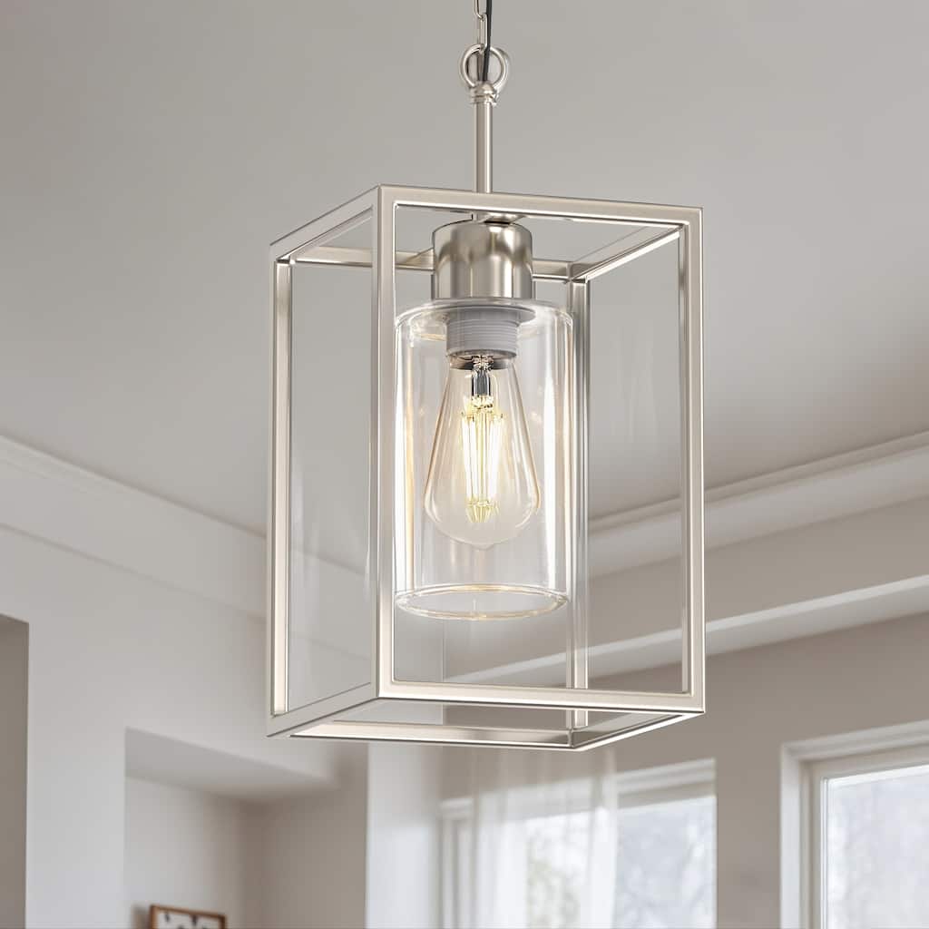 YANSUN Single Brushed Nickel Pendant Light with Adjustable Cable