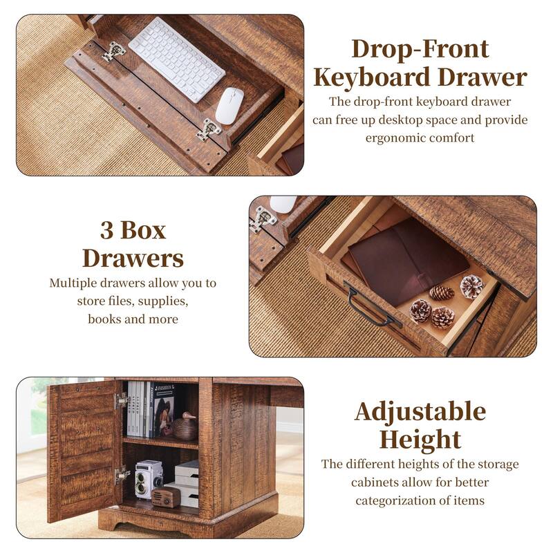 Farmhouse Executive Desks, Wood Computer Writing Desk for home office