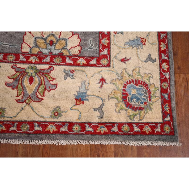 Gray Floral Oushak Oriental Area Rug Hand-Knotted Wool Carpet - 6'0" x 8'11"