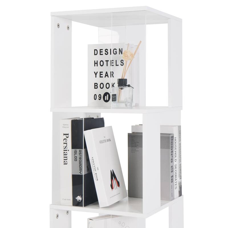 6 tier Rotating Bookshelf, Floor Rack Simple Bookcase with Acrylic plate Student Multi-Function Creative Bookshelf
