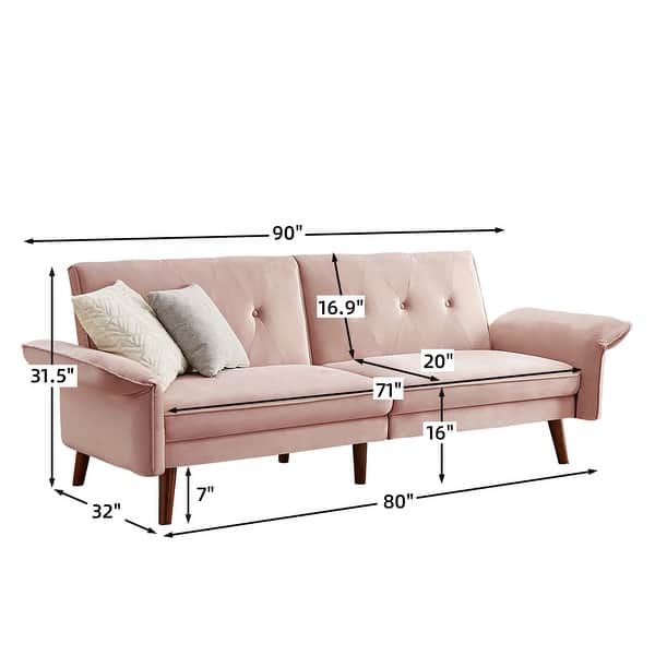 dimension image slide 3 of 4, Modern Futon Sofa Bed, Convertible Sleeper Sofa with Tapered Wood Legs, 78.35" W, Small Split Back Sofa for Living Room