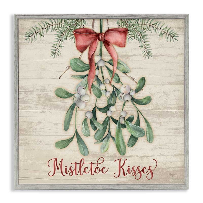 Stupell Rustic Mistletoe Kisses Framed Giclee Art Design By Mollie B. - 12 x 12 - Grey