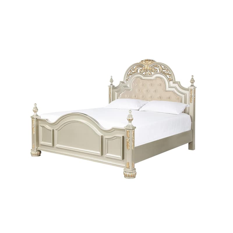 Lyon Cherry Wood Frame Faux Leather Upholstered Panel Bed