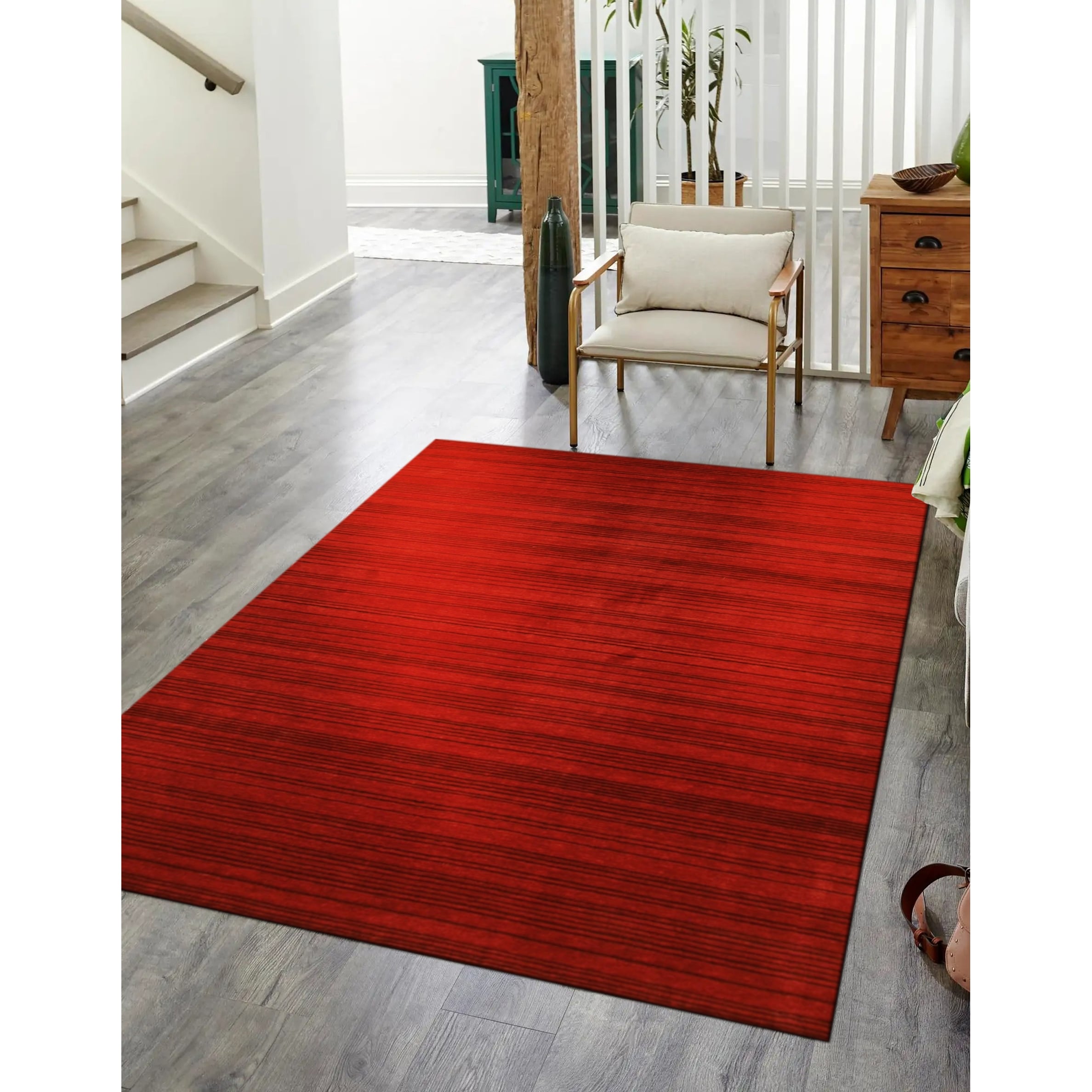 Handmade Wool Red Transitional Stripe Stripe Rug (8' x 10') - 8' x 10 ...