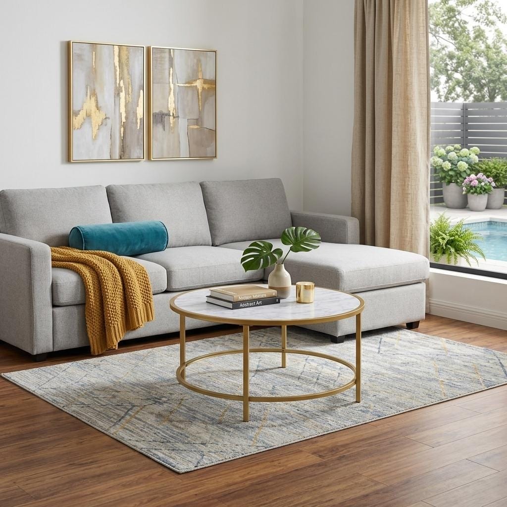HomeRoots 36" White And Gold Faux Marble And Metal Round Coffee Table - 36.00 in. x 16.50 in. x 36.00 in.
