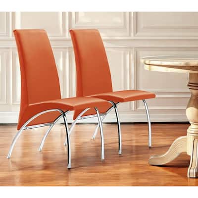 HomeRoots Set of Two Orange And Silver Upholstered Faux Leather Dining Side Chairs - 17 in. x 36 in. x 24.5 in.
